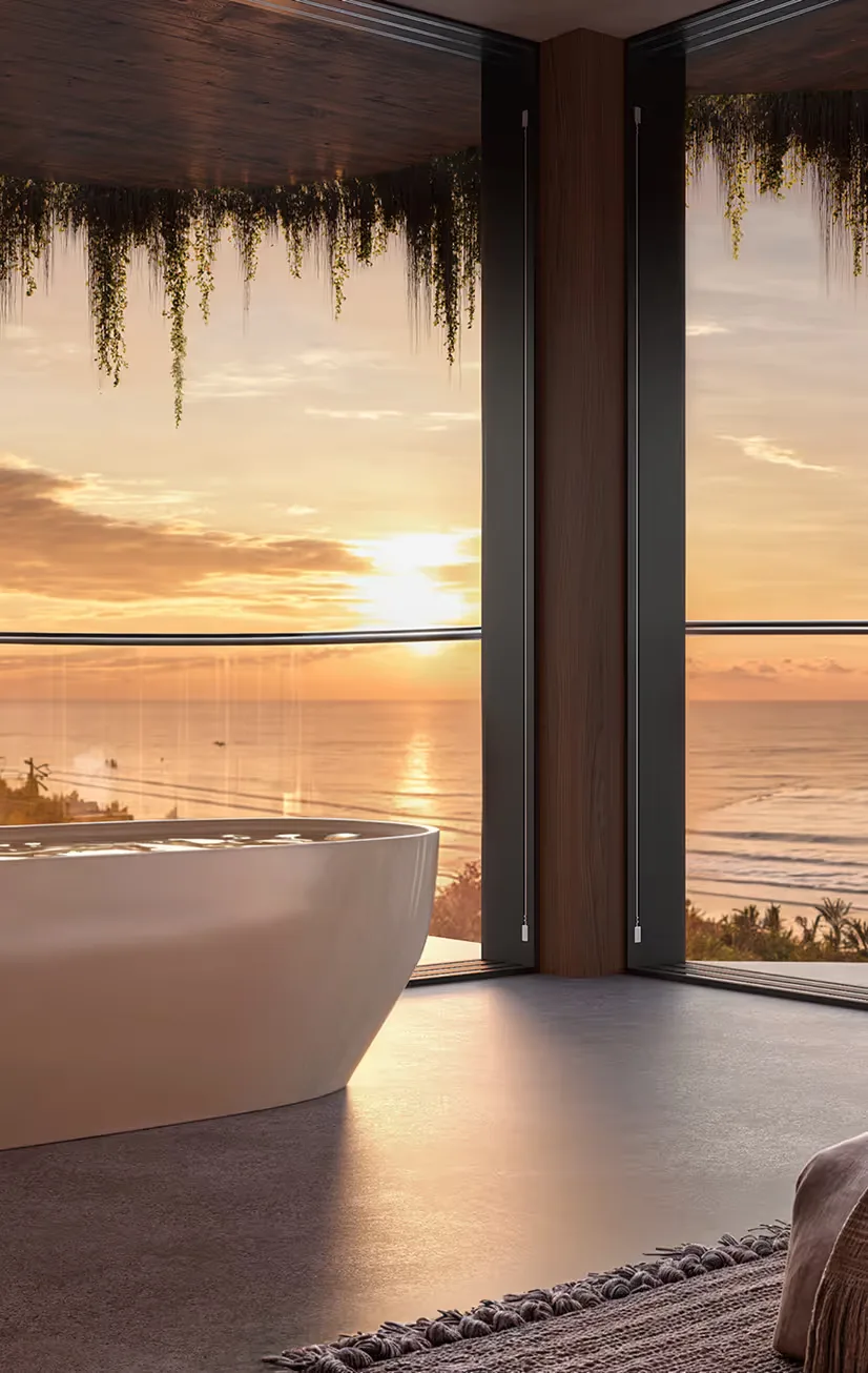 Melasti Sky View Suite penthouse with ocean-view bathtub at Amani Melasti