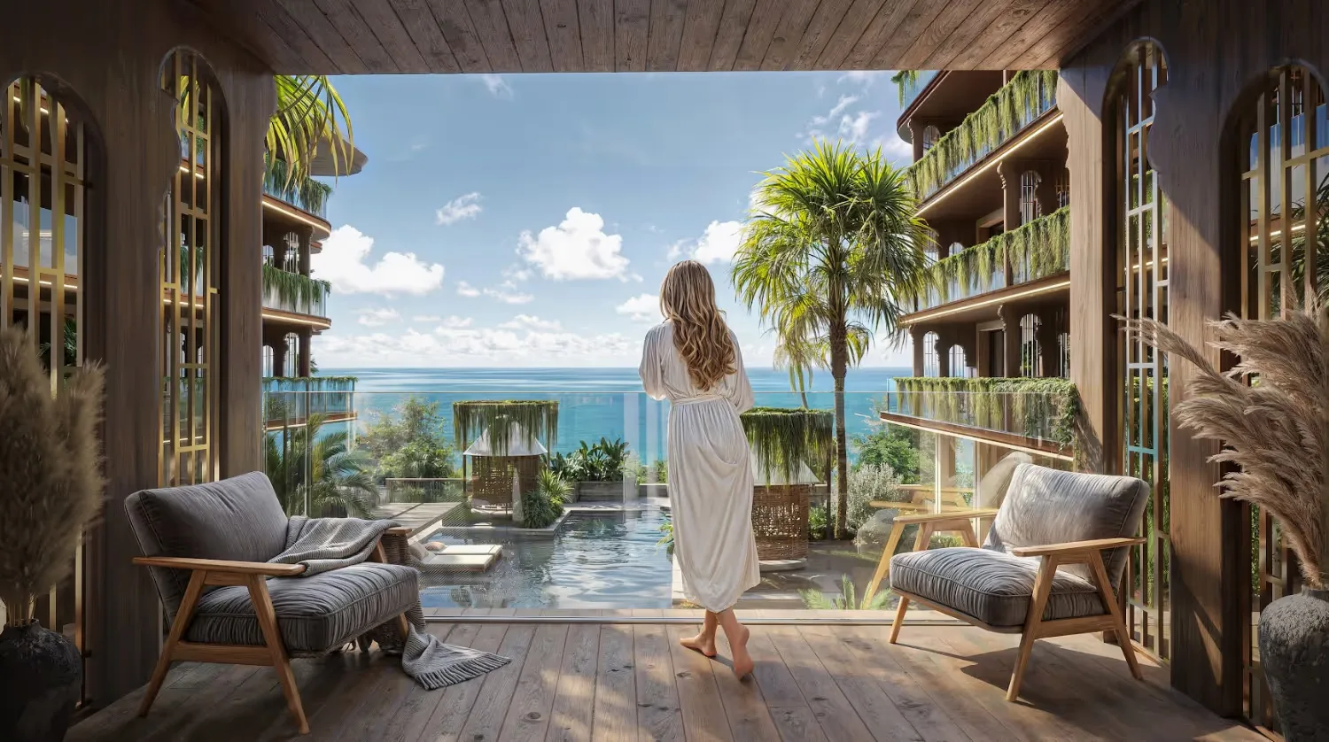 Terrace with ocean panorama at Amani Melasti, Bali