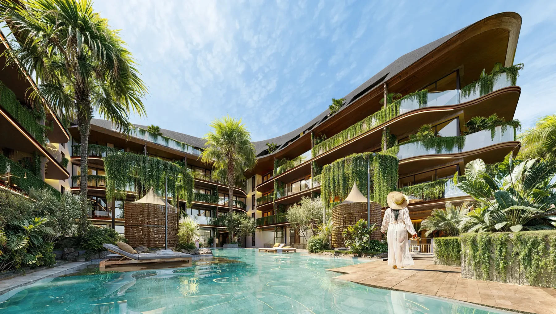 Amani Melasti facade and main pool by day