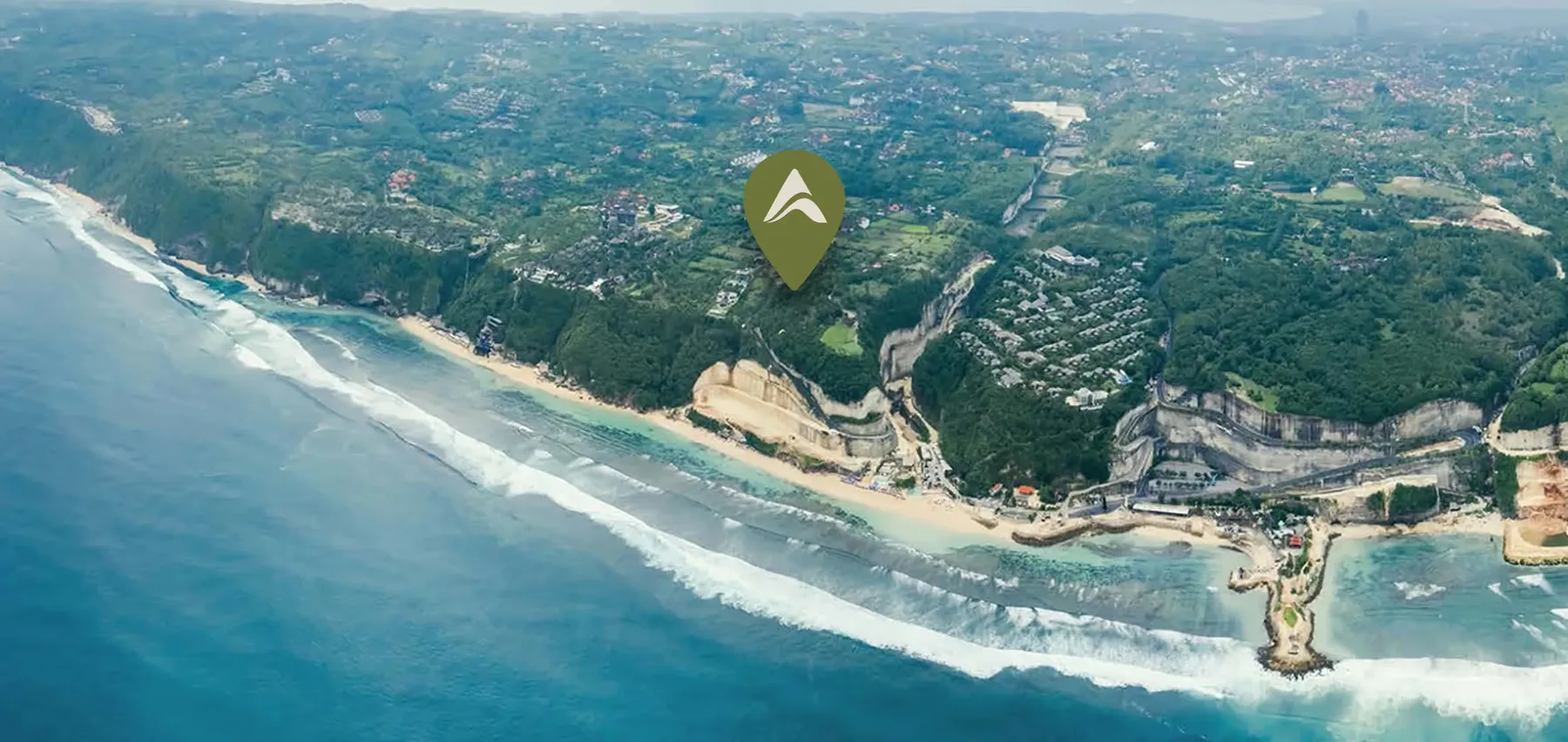 Aerial view of the Bukit coastline near Amani Melasti in Bali